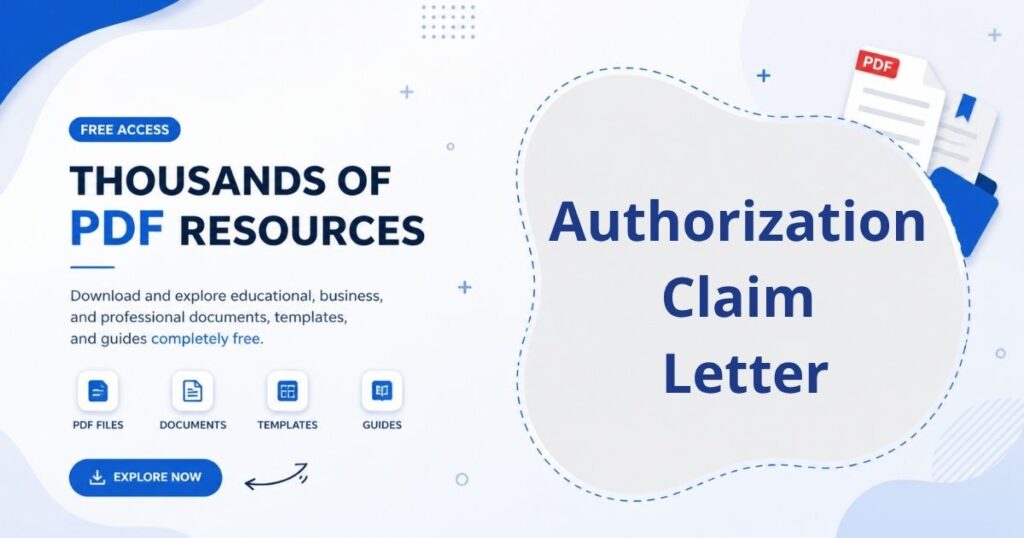 A formal letter document visual showing an authorization claim letter including claimant details, authorization statement, and official signatures.