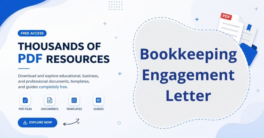 A professional accounting document visual showing a bookkeeping engagement letter with service scope, responsibilities, and agreement terms.