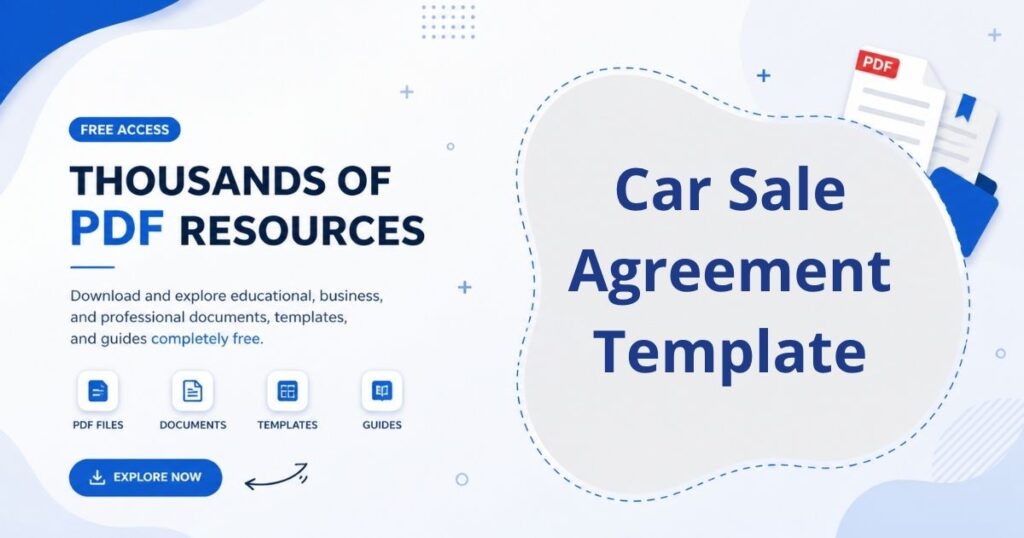 A legal agreement visual showing a car sale agreement template including buyer and seller details, payment terms, and ownership transfer clauses.