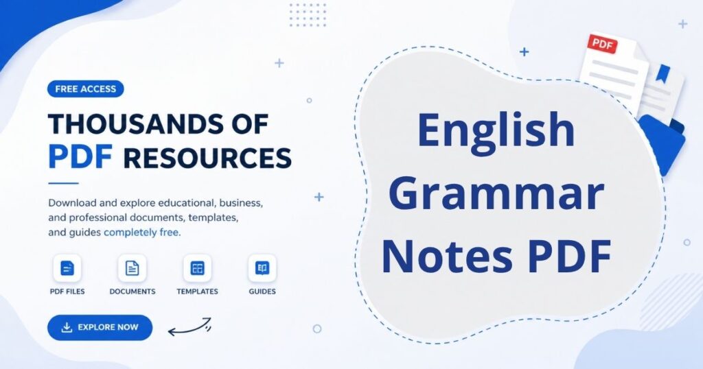A digital study notes visual showing English grammar rules, sentence structures, and examples formatted in a PDF learning guide.