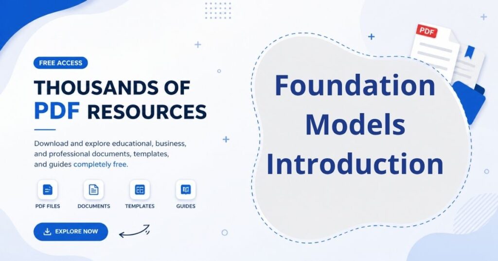 A modern AI diagram showing foundation models, machine learning architecture, and large-scale data training systems.