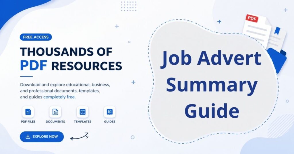 A clean educational layout explaining how to summarize job advertisements, including key skills, responsibilities, and hiring requirements for better recruitment understanding.
