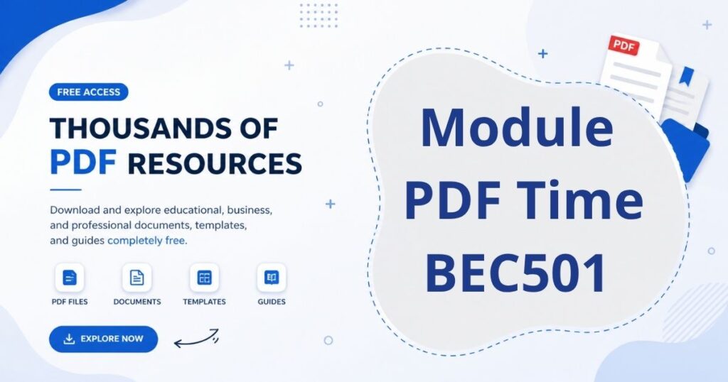 A structured academic module document visual showing BEC501 course content, topics, and study materials organized in a PDF format.