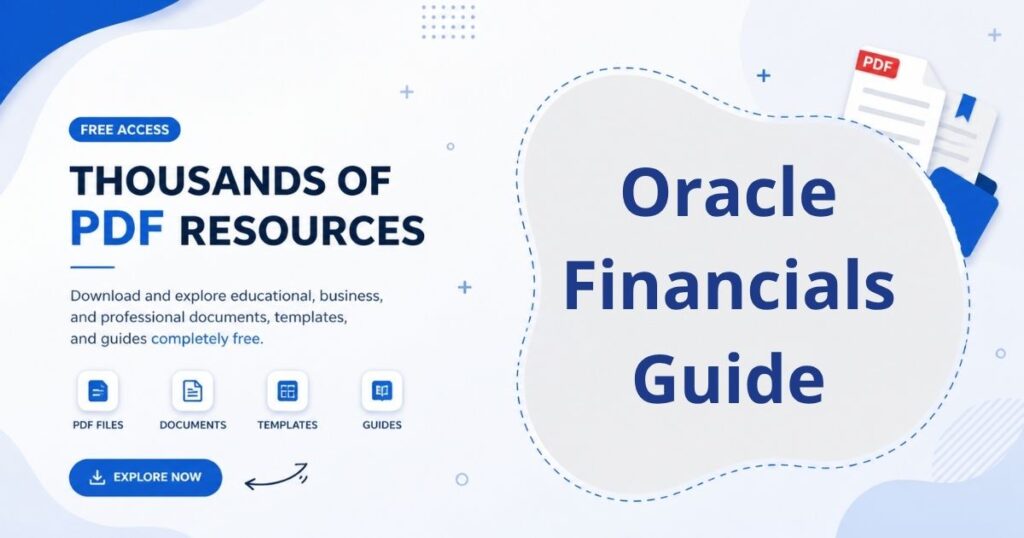 A business software dashboard visual showing Oracle Financials modules, accounting workflows, and enterprise financial management tools.