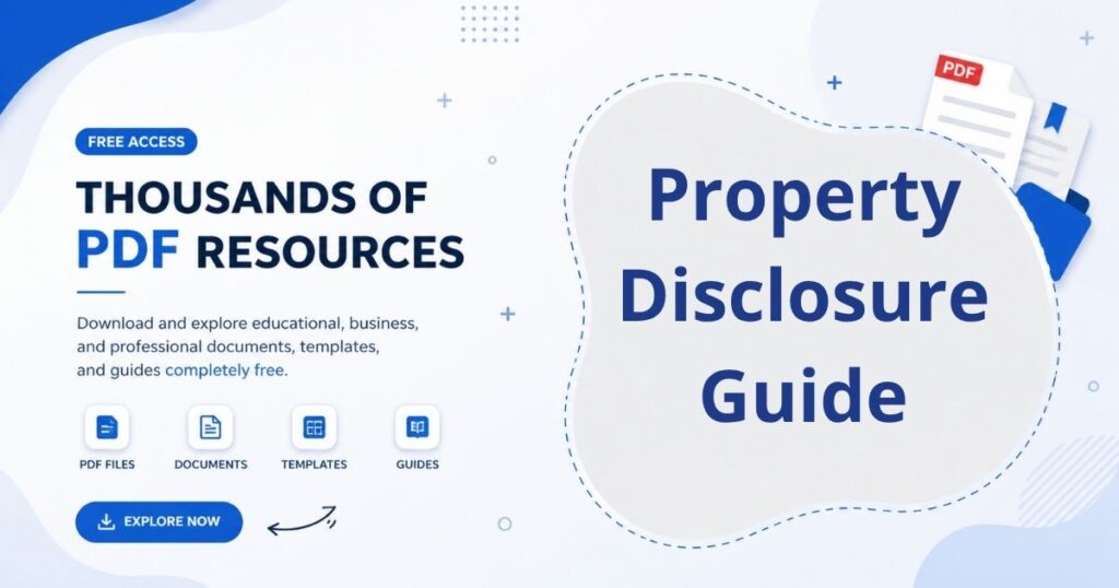 A legal real estate document visual showing property disclosure form with details about property condition, defects, and seller declarations.