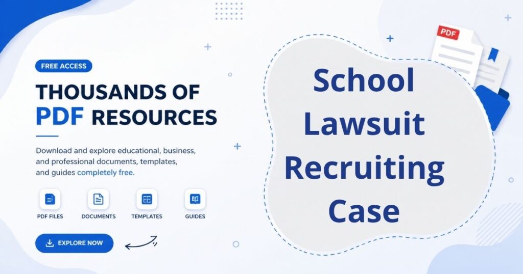 A legal case summary visual showing a school lawsuit involving recruiting issues, student rights, and institutional legal actions.