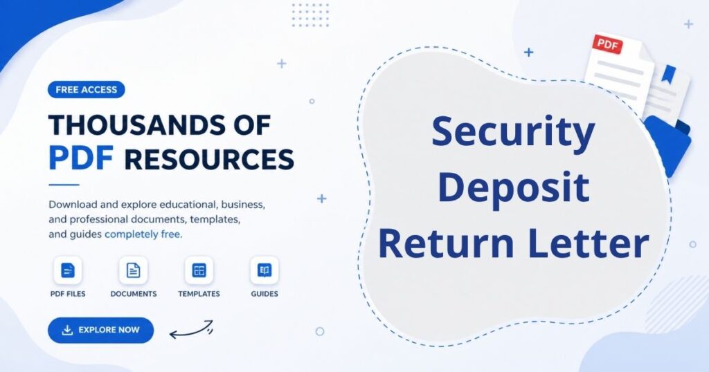 A formal letter visual showing a security deposit return letter including refund details, deductions, and tenant information.