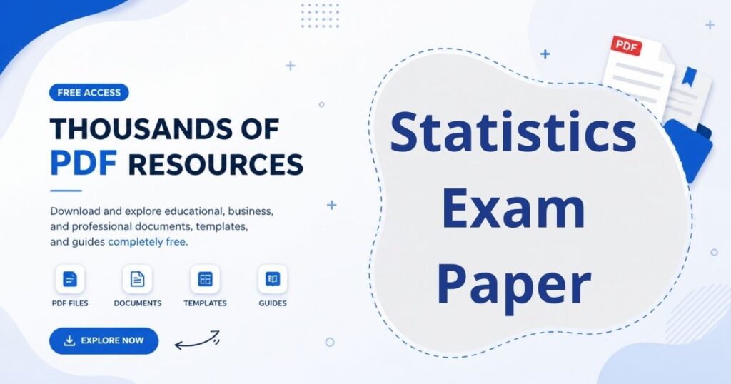 An academic exam paper visual showing statistics questions including probability, data analysis, and calculations.