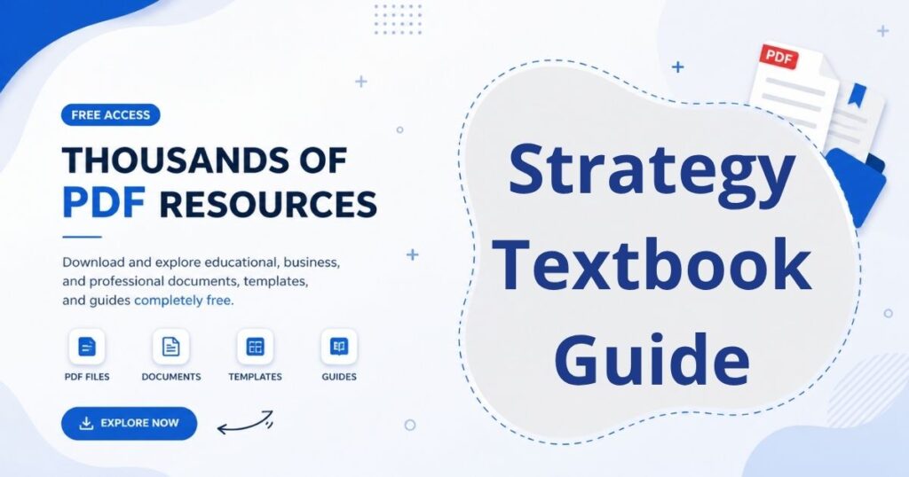 A business textbook visual showing strategic management concepts, case studies, and frameworks used in corporate decision-making.