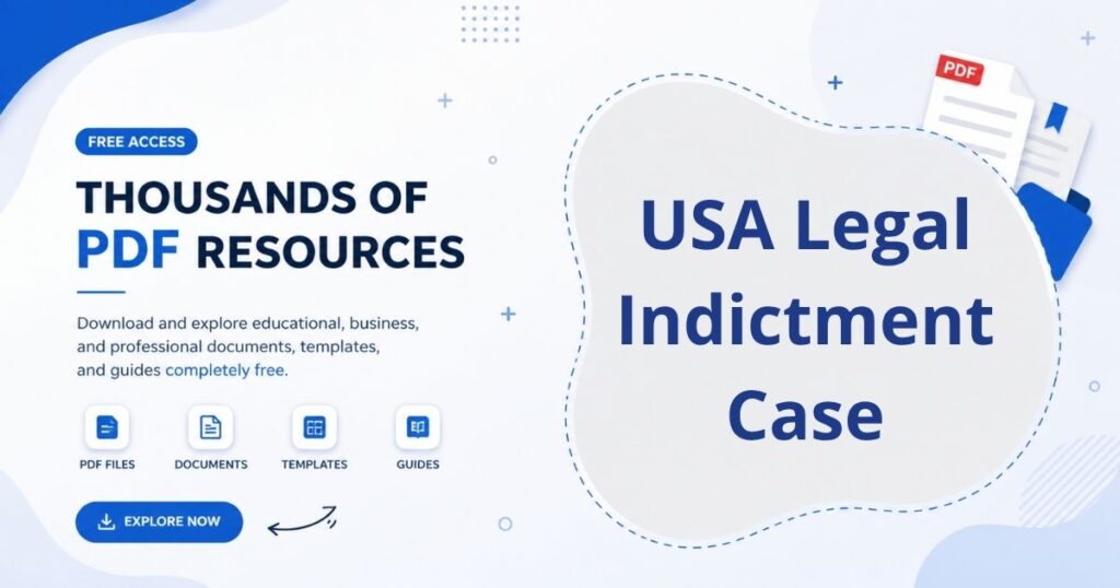 A legal document style image showing a USA indictment case with formal structure, charges description, and courtroom legal formatting.