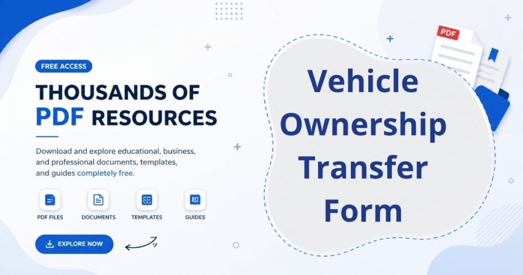 A legal form visual showing vehicle ownership transfer details including buyer, seller, and registration information.