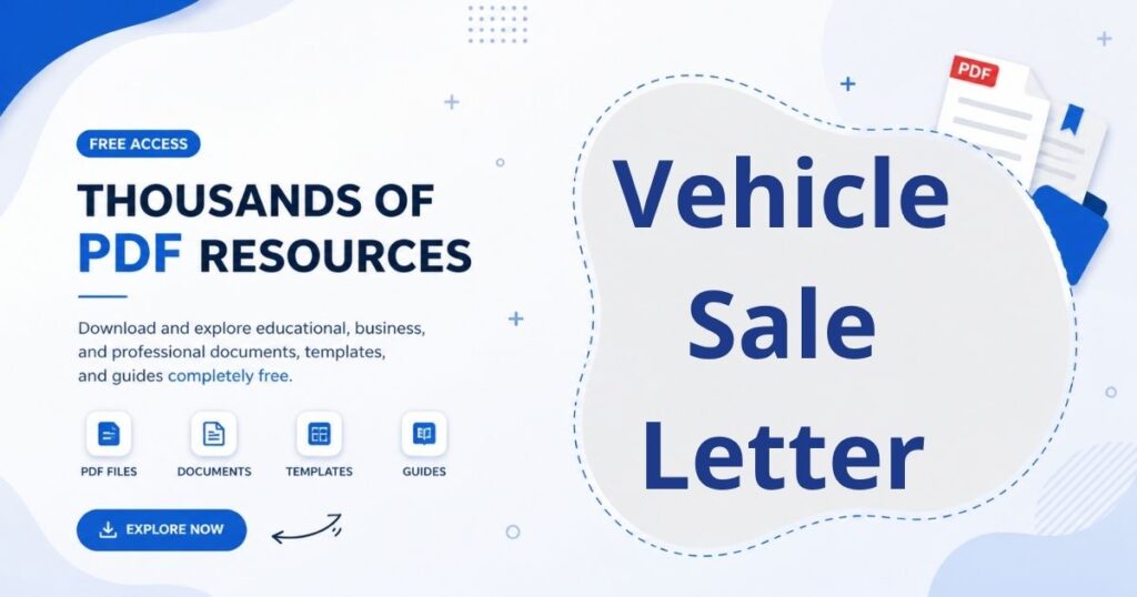A formal document visual showing a vehicle sale letter including buyer details, seller information, and transaction terms.